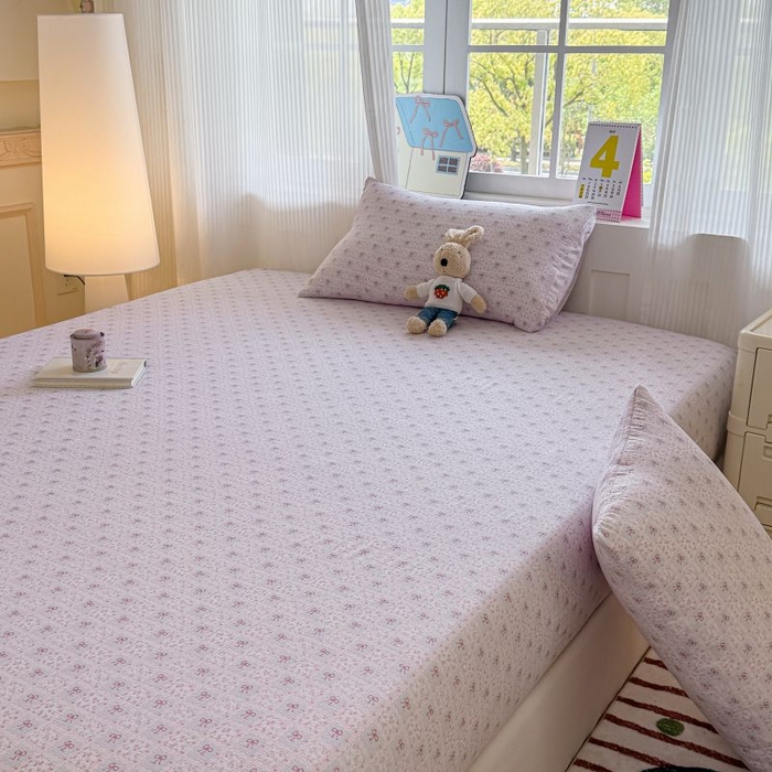 91家纺网 家纺一手货源 找家纺 温眠家纺 2025春夏新款A类云感棉双层纱床笠单床笠枕套三件套 琉璃瓦梦