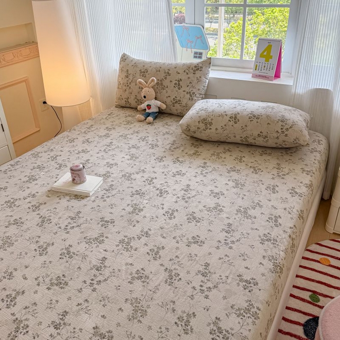 91家纺网 家纺一手货源 找家纺 温眠家纺 2025春夏新款A类云感棉双层纱床笠单床笠枕套三件套 秋风萧瑟