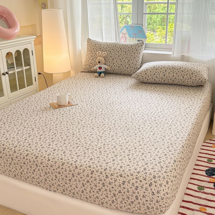 91家纺网 家纺一手货源 找家纺 温眠家纺 2025春夏新款A类云感棉双层纱床笠单床笠枕套三件套 失约温柔