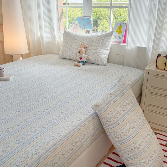 91家纺网 家纺一手货源 找家纺 温眠家纺 2025春夏新款A类云感棉双层纱床笠单床笠枕套三件套 洛克庄园