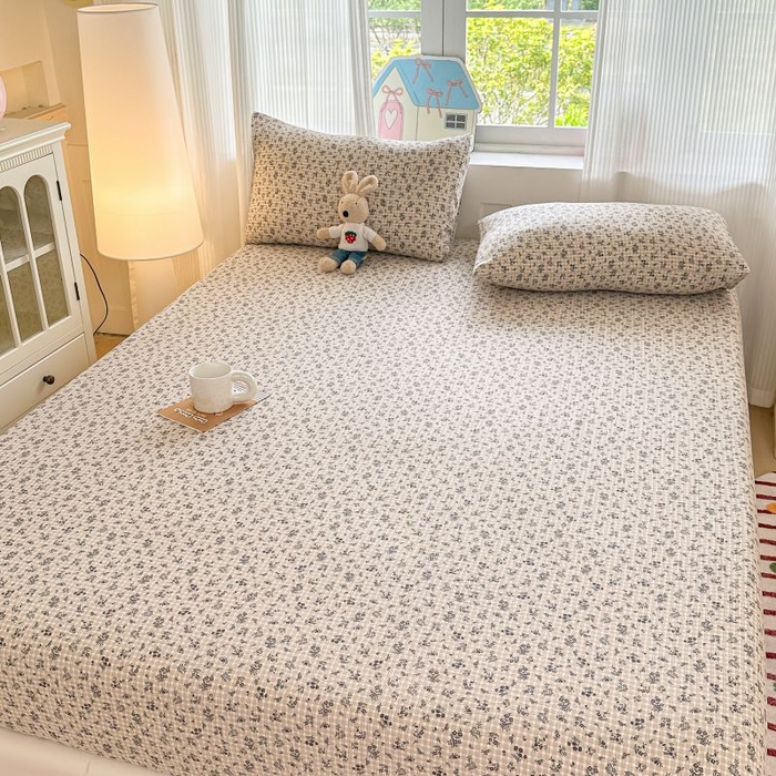 91家纺网 家纺一手货源 找家纺 温眠家纺 2025春夏新款A类云感棉双层纱床笠单床笠枕套三件套 失约温柔