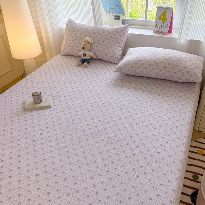 91家纺网 家纺一手货源 找家纺 温眠家纺 2025春夏新款A类云感棉双层纱床笠单床笠枕套三件套 琉璃瓦梦