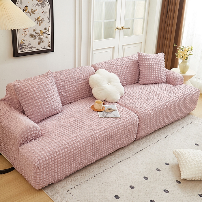 91家纺网 家纺一手货源 找家纺 （总）丝绮鹿 2025新款泡泡爆米花系列—直排松紧款沙发套