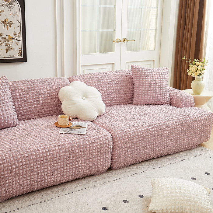 91家纺网 家纺一手货源 找家纺 （总）丝绮鹿 2025新款泡泡爆米花系列—直排松紧款沙发套