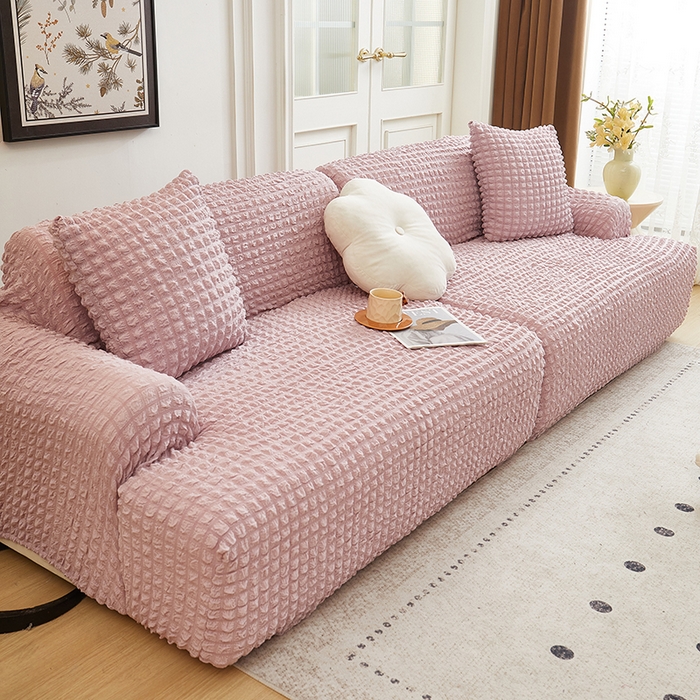 91家纺网 家纺一手货源 找家纺 （总）丝绮鹿 2025新款泡泡爆米花系列—直排松紧款沙发套