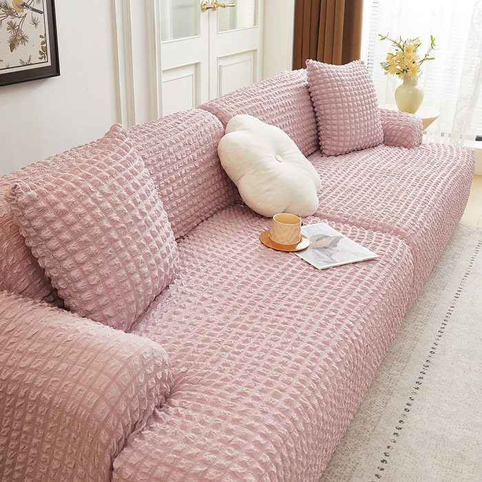 91家纺网 家纺一手货源 找家纺 （总）丝绮鹿 2025新款泡泡爆米花系列—直排松紧款沙发套