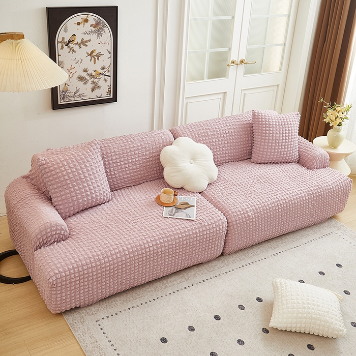 91家纺网 家纺一手货源 找家纺 （总）丝绮鹿 2025新款泡泡爆米花系列—直排松紧款沙发套