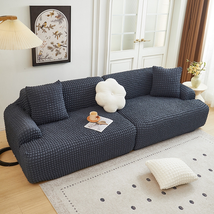 91家纺网 家纺一手货源 找家纺 丝绮鹿 2025新款泡泡爆米花系列—直排松紧款沙发套 碳灰