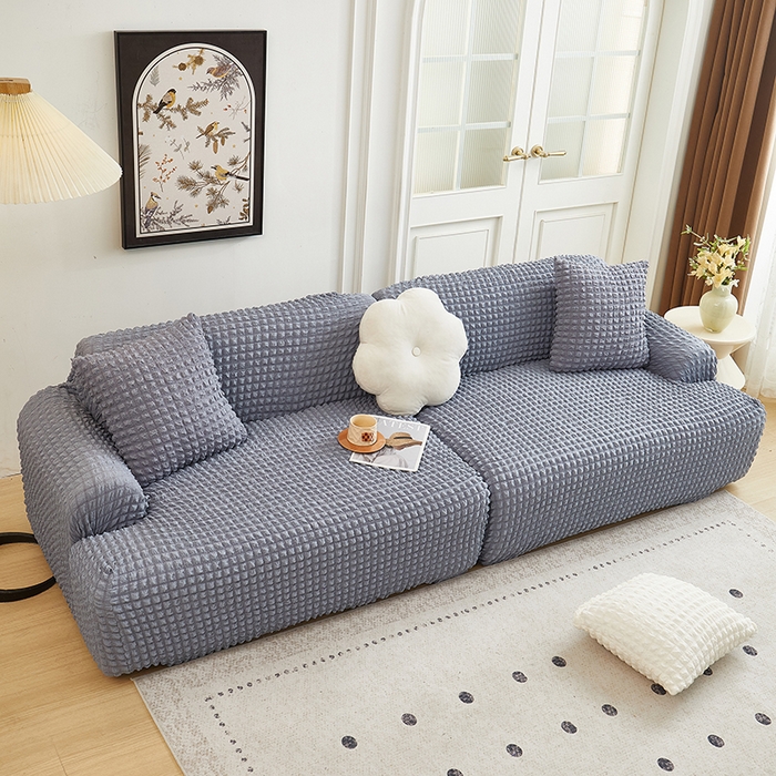91家纺网 家纺一手货源 找家纺 丝绮鹿 2025新款泡泡爆米花系列—直排松紧款沙发套 银灰