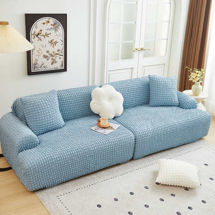丝绮鹿 2025新款泡泡爆米花系列—直排松紧款沙发套 湖蓝