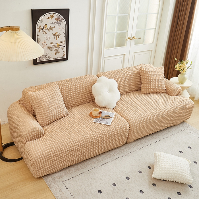 丝绮鹿 2025新款泡泡爆米花系列—直排松紧款沙发套 米黄