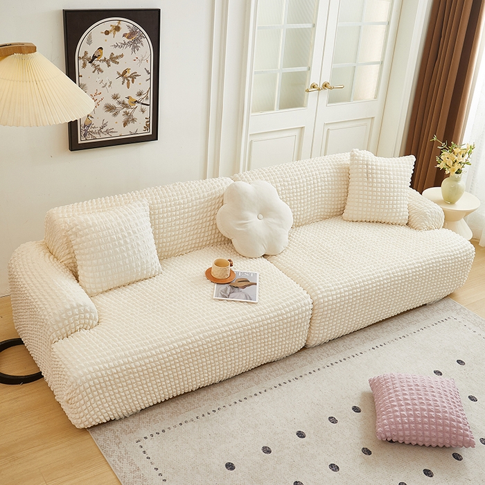 丝绮鹿 2025新款泡泡爆米花系列—直排松紧款沙发套 乳白