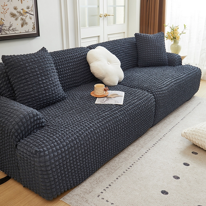 91家纺网 家纺一手货源 找家纺 丝绮鹿 2025新款泡泡爆米花系列—直排松紧款沙发套 碳灰