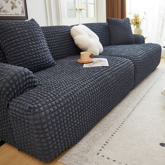 91家纺网 家纺一手货源 找家纺 丝绮鹿 2025新款泡泡爆米花系列—直排松紧款沙发套 碳灰