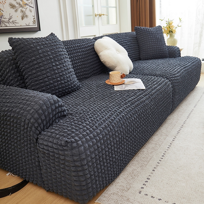 91家纺网 家纺一手货源 找家纺 丝绮鹿 2025新款泡泡爆米花系列—直排松紧款沙发套 碳灰
