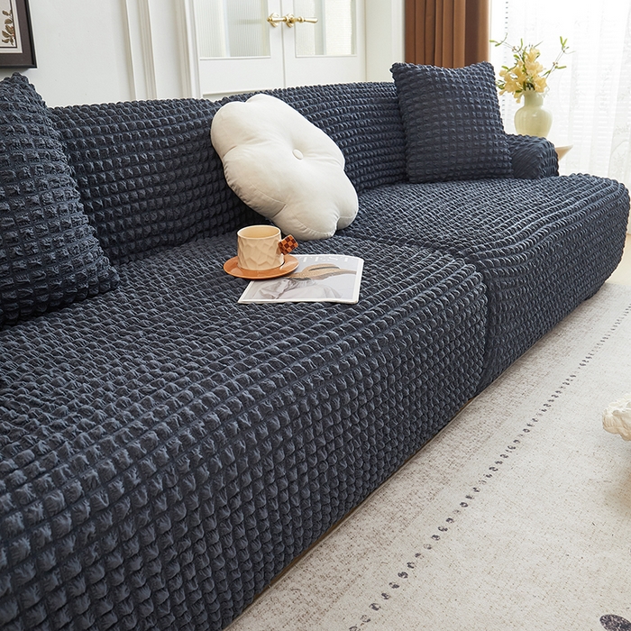 91家纺网 家纺一手货源 找家纺 丝绮鹿 2025新款泡泡爆米花系列—直排松紧款沙发套 碳灰