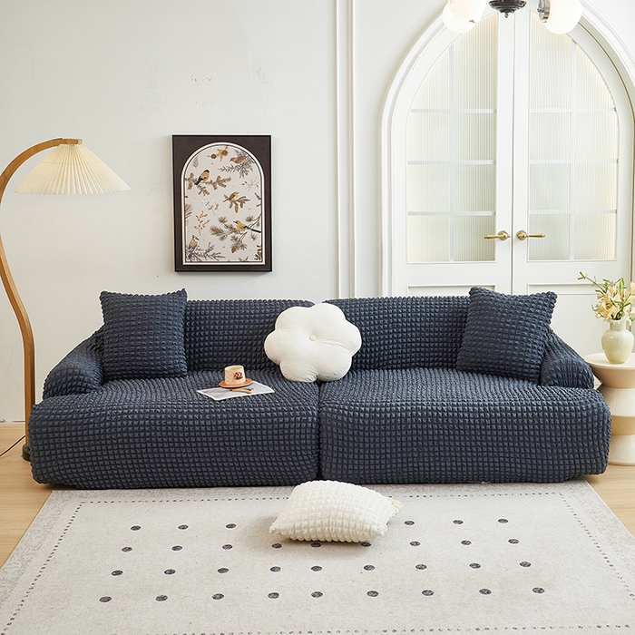 91家纺网 家纺一手货源 找家纺 丝绮鹿 2025新款泡泡爆米花系列—直排松紧款沙发套 碳灰