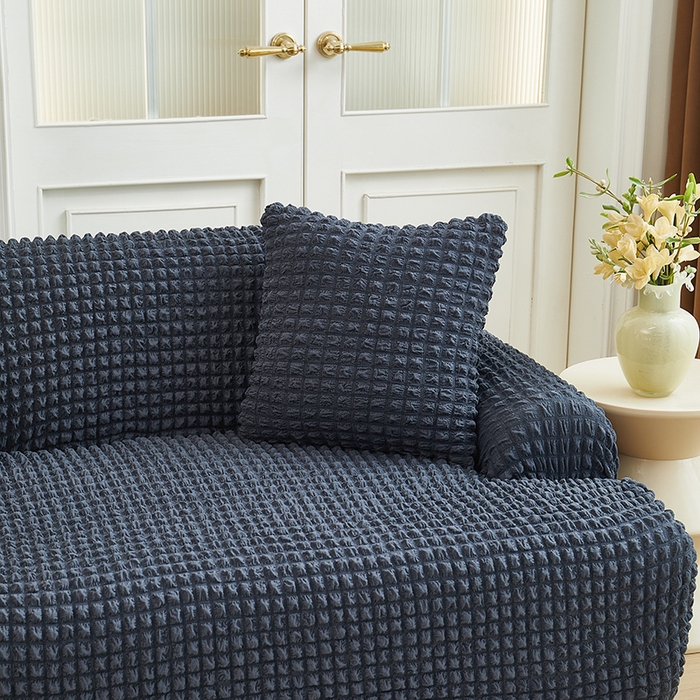 91家纺网 家纺一手货源 找家纺 丝绮鹿 2025新款泡泡爆米花系列—直排松紧款沙发套 碳灰