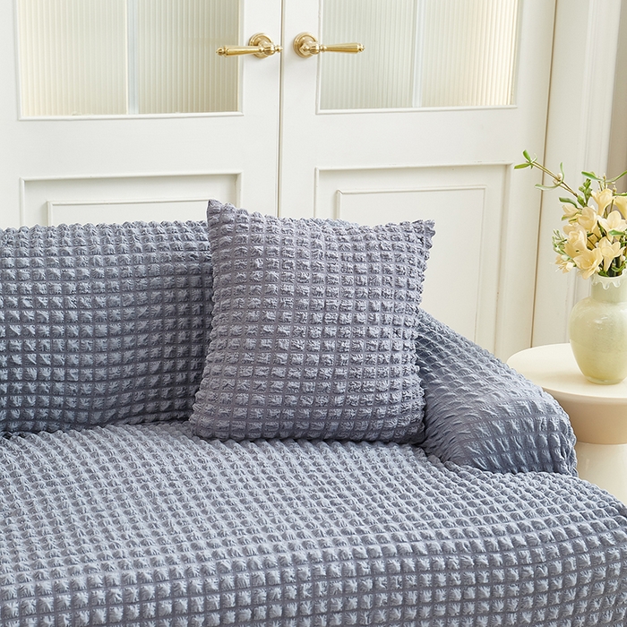 91家纺网 家纺一手货源 找家纺 丝绮鹿 2025新款泡泡爆米花系列—直排松紧款沙发套 银灰