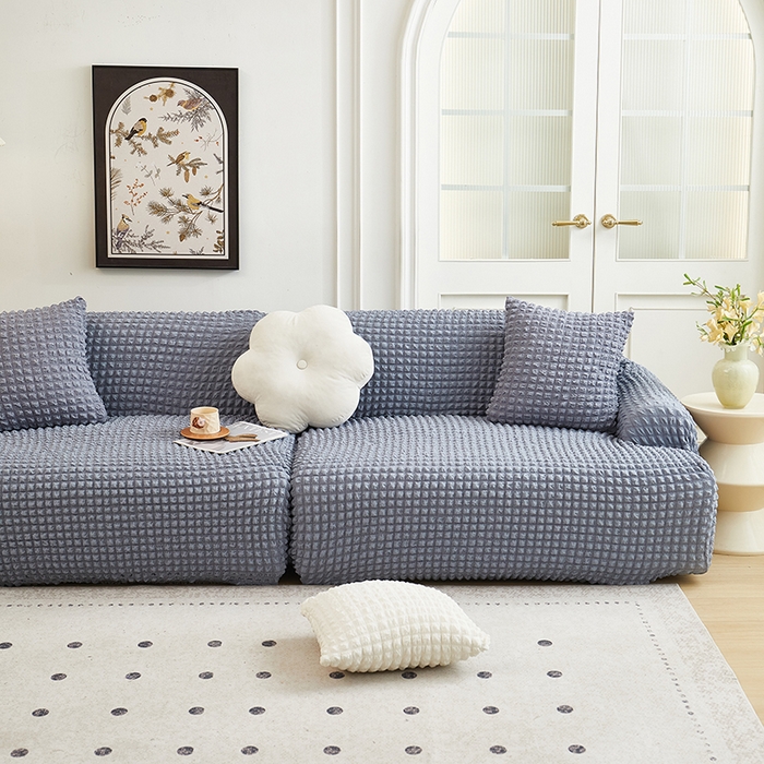 91家纺网 家纺一手货源 找家纺 丝绮鹿 2025新款泡泡爆米花系列—直排松紧款沙发套 银灰