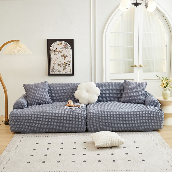 91家纺网 家纺一手货源 找家纺 丝绮鹿 2025新款泡泡爆米花系列—直排松紧款沙发套 银灰