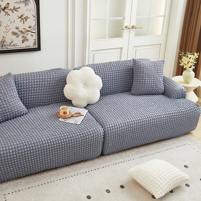 91家纺网 家纺一手货源 找家纺 丝绮鹿 2025新款泡泡爆米花系列—直排松紧款沙发套 银灰
