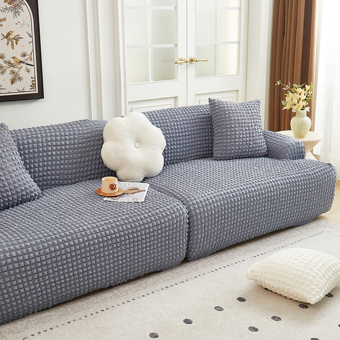 91家纺网 家纺一手货源 找家纺 丝绮鹿 2025新款泡泡爆米花系列—直排松紧款沙发套 银灰
