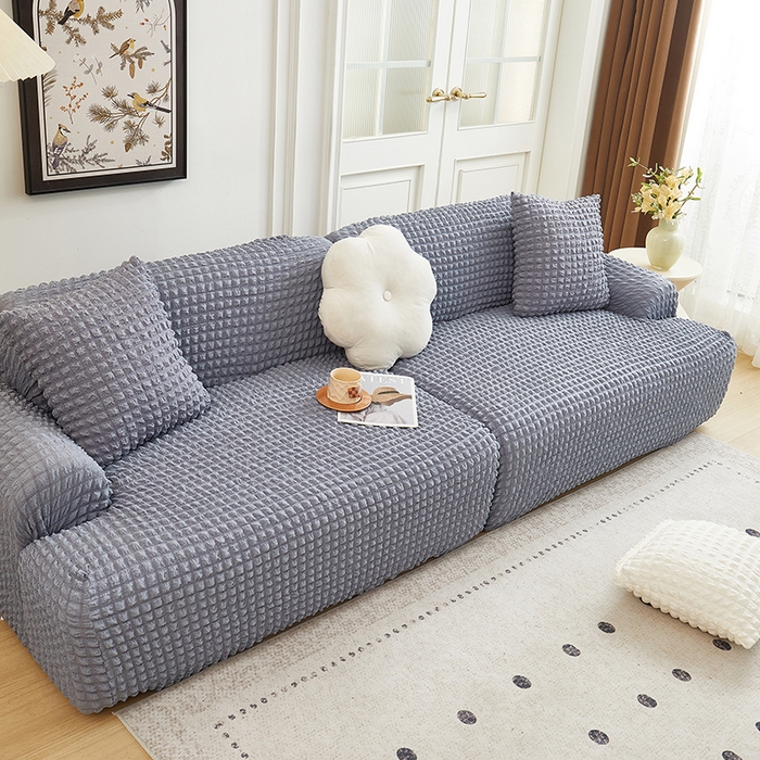 91家纺网 家纺一手货源 找家纺 丝绮鹿 2025新款泡泡爆米花系列—直排松紧款沙发套 银灰
