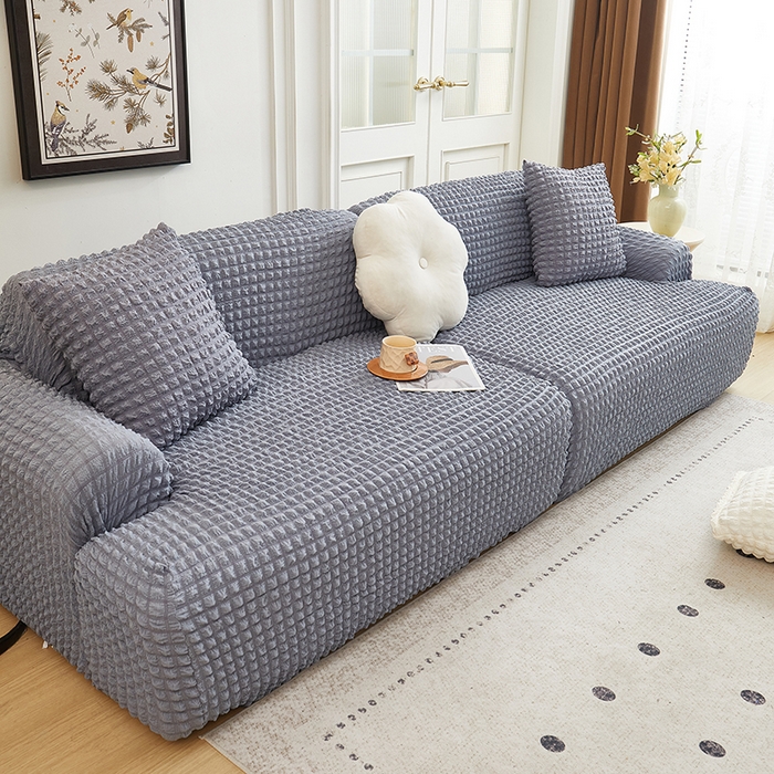 91家纺网 家纺一手货源 找家纺 丝绮鹿 2025新款泡泡爆米花系列—直排松紧款沙发套 银灰