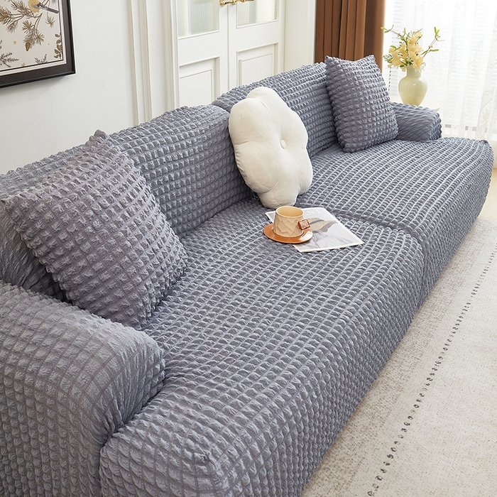 91家纺网 家纺一手货源 找家纺 丝绮鹿 2025新款泡泡爆米花系列—直排松紧款沙发套 银灰