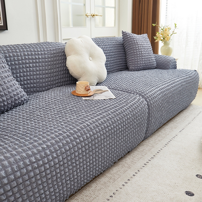 91家纺网 家纺一手货源 找家纺 丝绮鹿 2025新款泡泡爆米花系列—直排松紧款沙发套 银灰