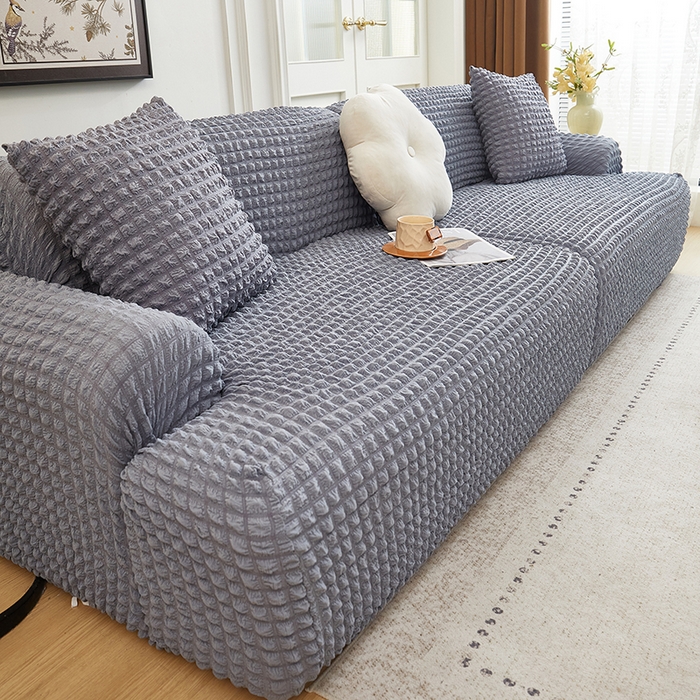 91家纺网 家纺一手货源 找家纺 丝绮鹿 2025新款泡泡爆米花系列—直排松紧款沙发套 银灰