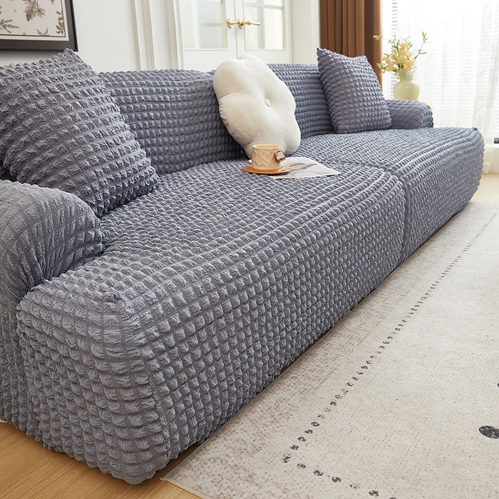 91家纺网 家纺一手货源 找家纺 丝绮鹿 2025新款泡泡爆米花系列—直排松紧款沙发套 银灰