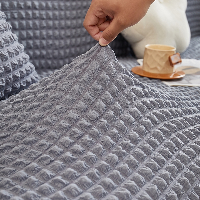 91家纺网 家纺一手货源 找家纺 丝绮鹿 2025新款泡泡爆米花系列—直排松紧款沙发套 银灰