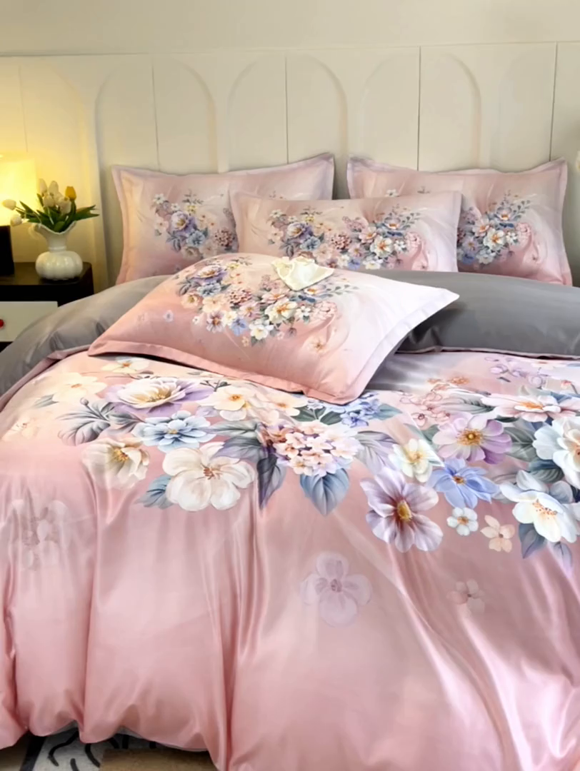 91家纺网 家纺一手货源 找家纺 大麦乐田 2025新款数码印花大版花卉四件套 芙丽嘉