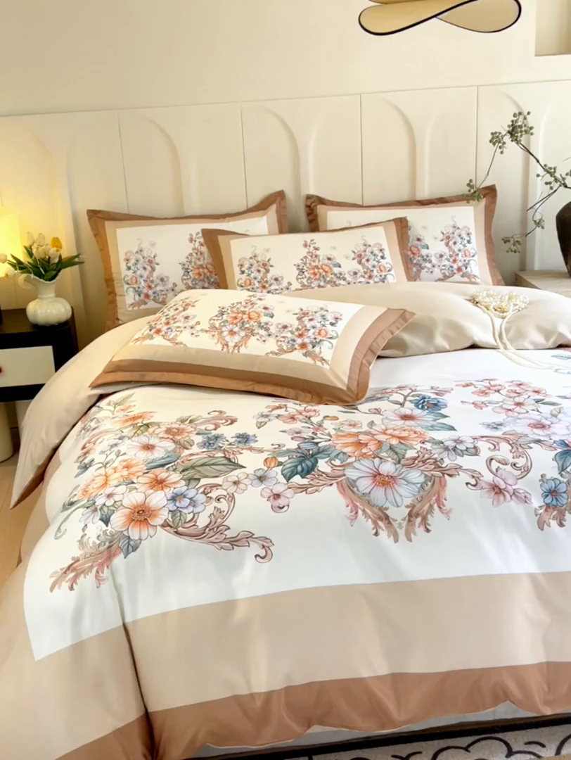 91家纺网 家纺一手货源 找家纺 大麦乐田 2025新款数码印花大版花卉四件套 蒂凡尼