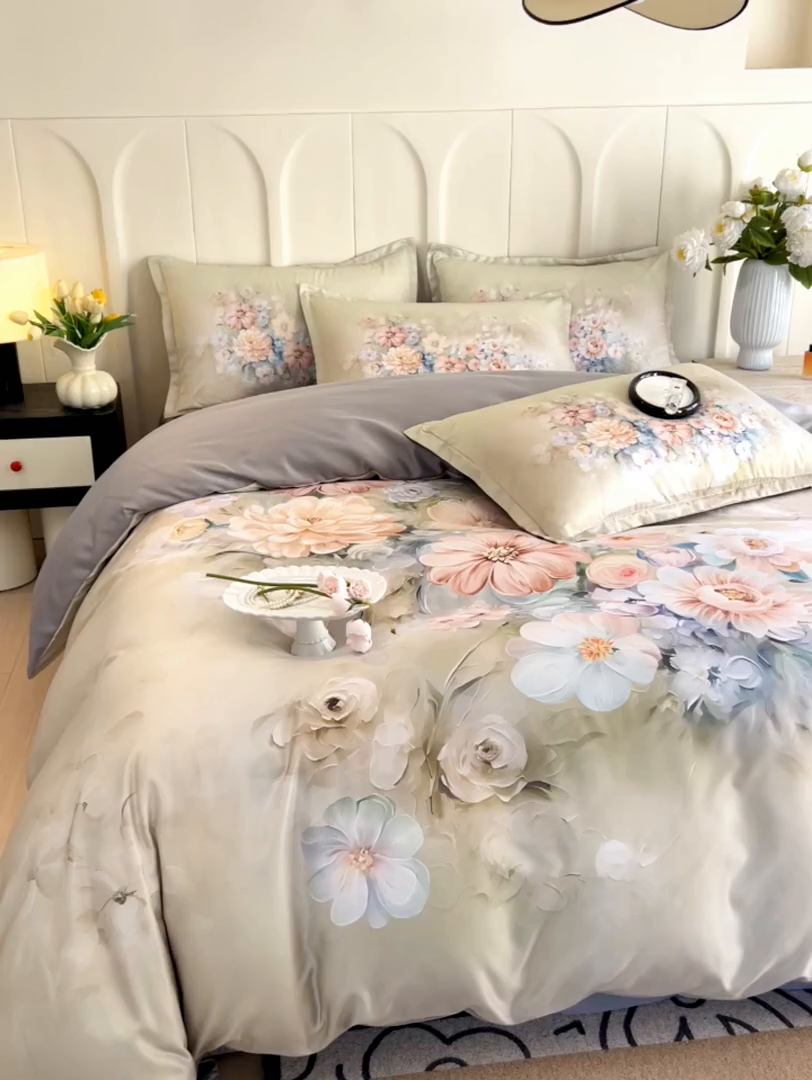 91家纺网 家纺一手货源 找家纺 （总）大麦乐田 2025新款数码印花大版花卉四件套