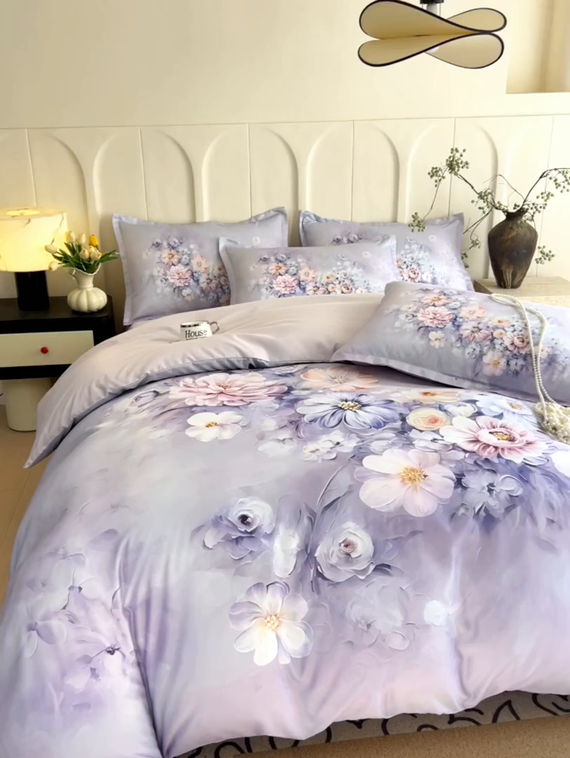 91家纺网 家纺一手货源 找家纺 大麦乐田 2025新款数码印花大版花卉四件套 莫奈花园