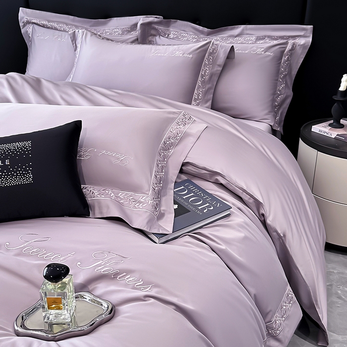 91家纺网 家纺一手货源 找家纺 安妮家居 2025新款全棉纯棉A类麦穗系列四件套 麦穗-紫色