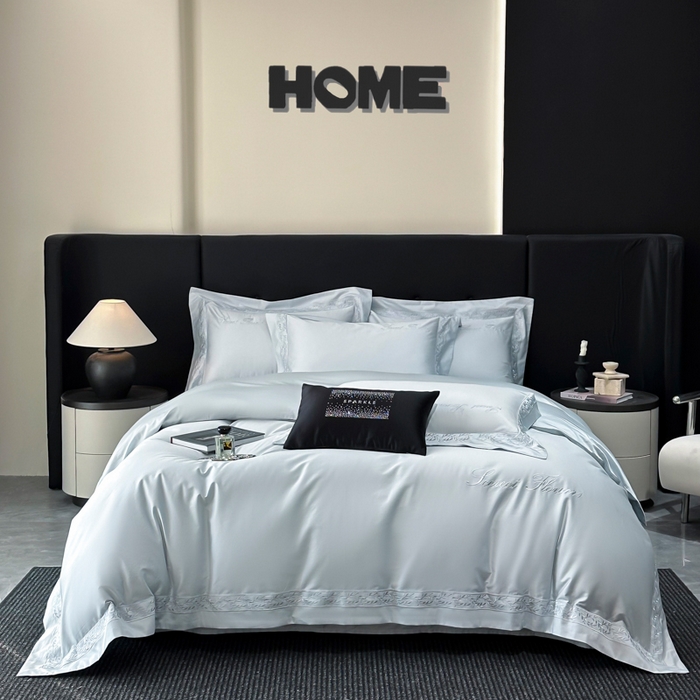 91家纺网 家纺一手货源 找家纺 安妮家居 2025新款全棉纯棉A类麦穗系列四件套 麦穗-浅蓝