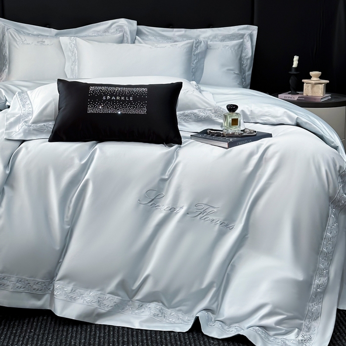 91家纺网 家纺一手货源 找家纺 安妮家居 2025新款全棉纯棉A类麦穗系列四件套 麦穗-浅蓝