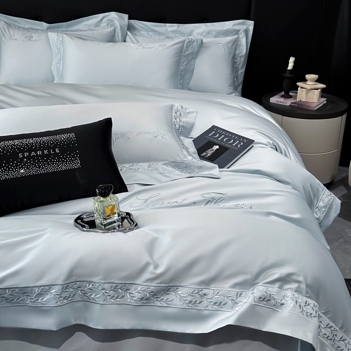 91家纺网 家纺一手货源 找家纺 安妮家居 2025新款全棉纯棉A类麦穗系列四件套 麦穗-浅蓝