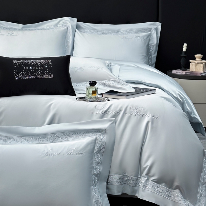 91家纺网 家纺一手货源 找家纺 安妮家居 2025新款全棉纯棉A类麦穗系列四件套 麦穗-浅蓝