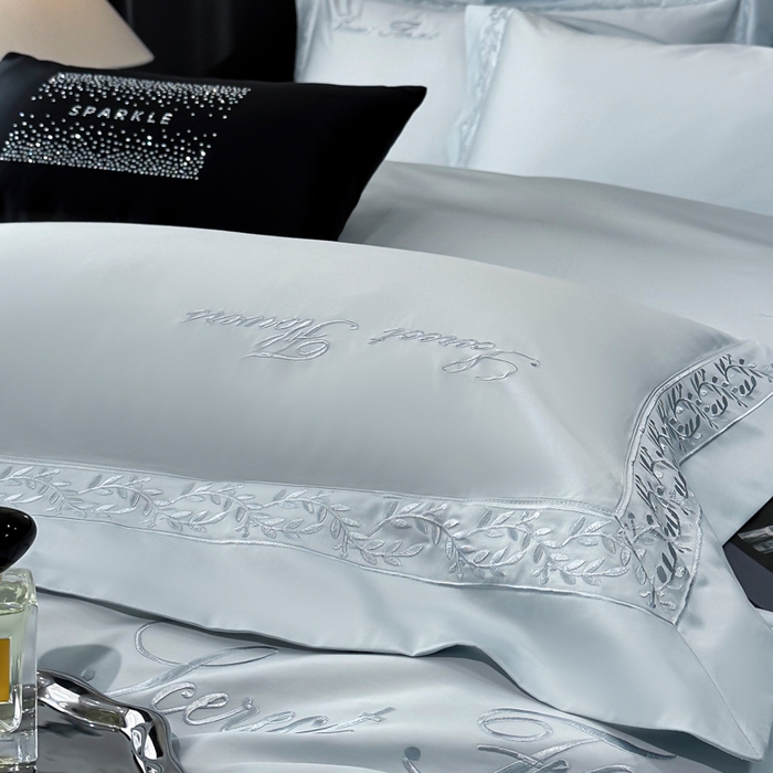 91家纺网 家纺一手货源 找家纺 安妮家居 2025新款全棉纯棉A类麦穗系列四件套 麦穗-浅蓝