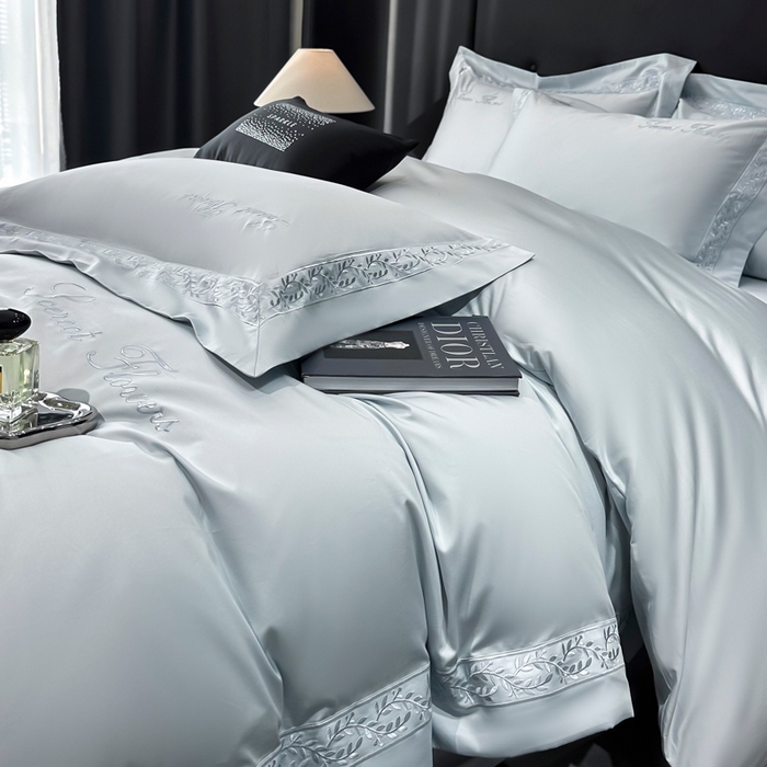 91家纺网 家纺一手货源 找家纺 安妮家居 2025新款全棉纯棉A类麦穗系列四件套 麦穗-浅蓝