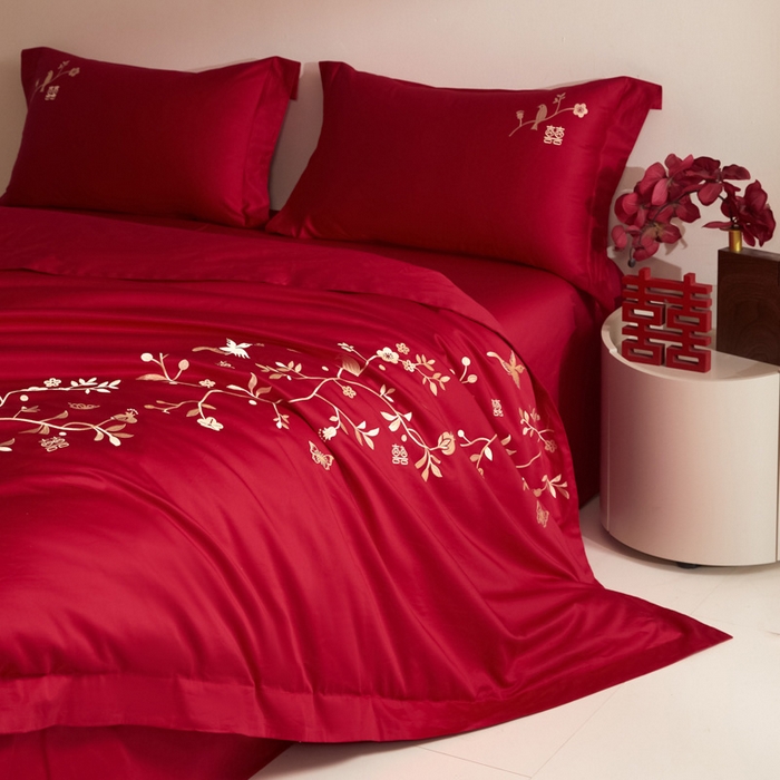 91家纺网 家纺一手货源 找家纺 （总）安妮家居 2025新款全棉纯棉刺绣婚庆套件-囍上眉梢