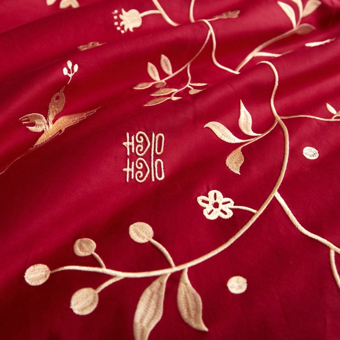 91家纺网 家纺一手货源 找家纺 （总）安妮家居 2025新款全棉纯棉刺绣婚庆套件-囍上眉梢