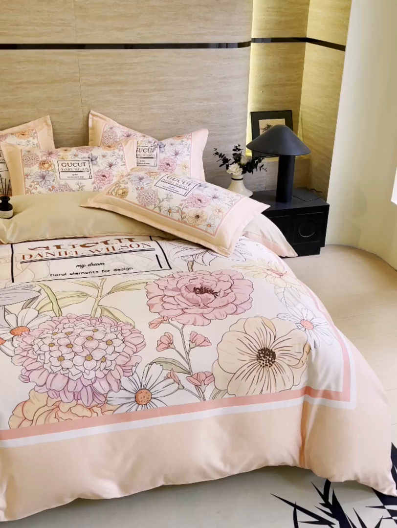 91家纺网 家纺一手货源 找家纺 大麦乐田 2025新款轻奢高端数码印花四件套系列 赫拉 香粉玉