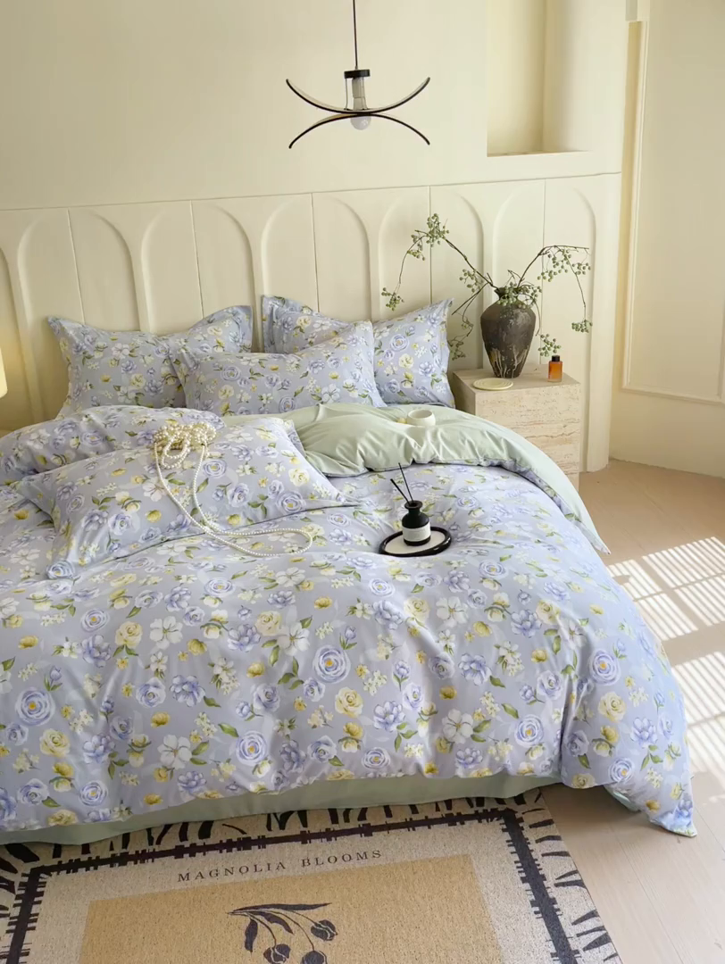 91家纺网 家纺一手货源 找家纺 大麦乐田 2025新款小法式轻奢风四件套 水墨汀溪 兰