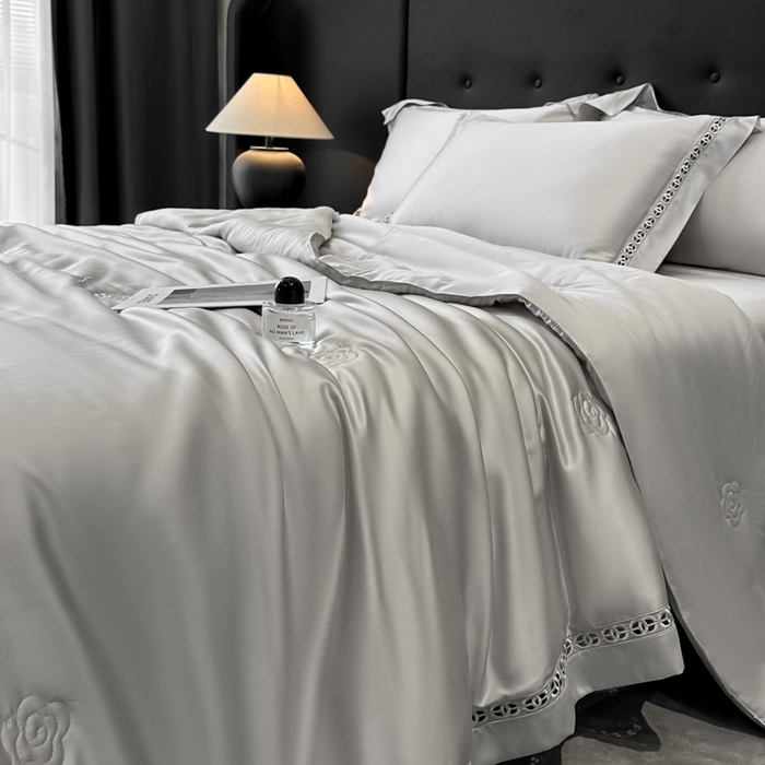 91家纺网 家纺一手货源 找家纺 安妮家居 2025新款莱赛尔天丝CoCo小香夏被子被芯夏凉被空调被 冰川灰